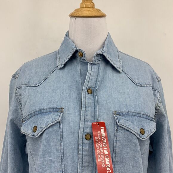 Wrangler Shirt Men Small SLIM Untuck Fit Free To Stretch Chambray Snap Button - Picture 3 of 13